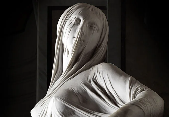 Modesty by Antonio Corradini, a woman seen through a marble veil